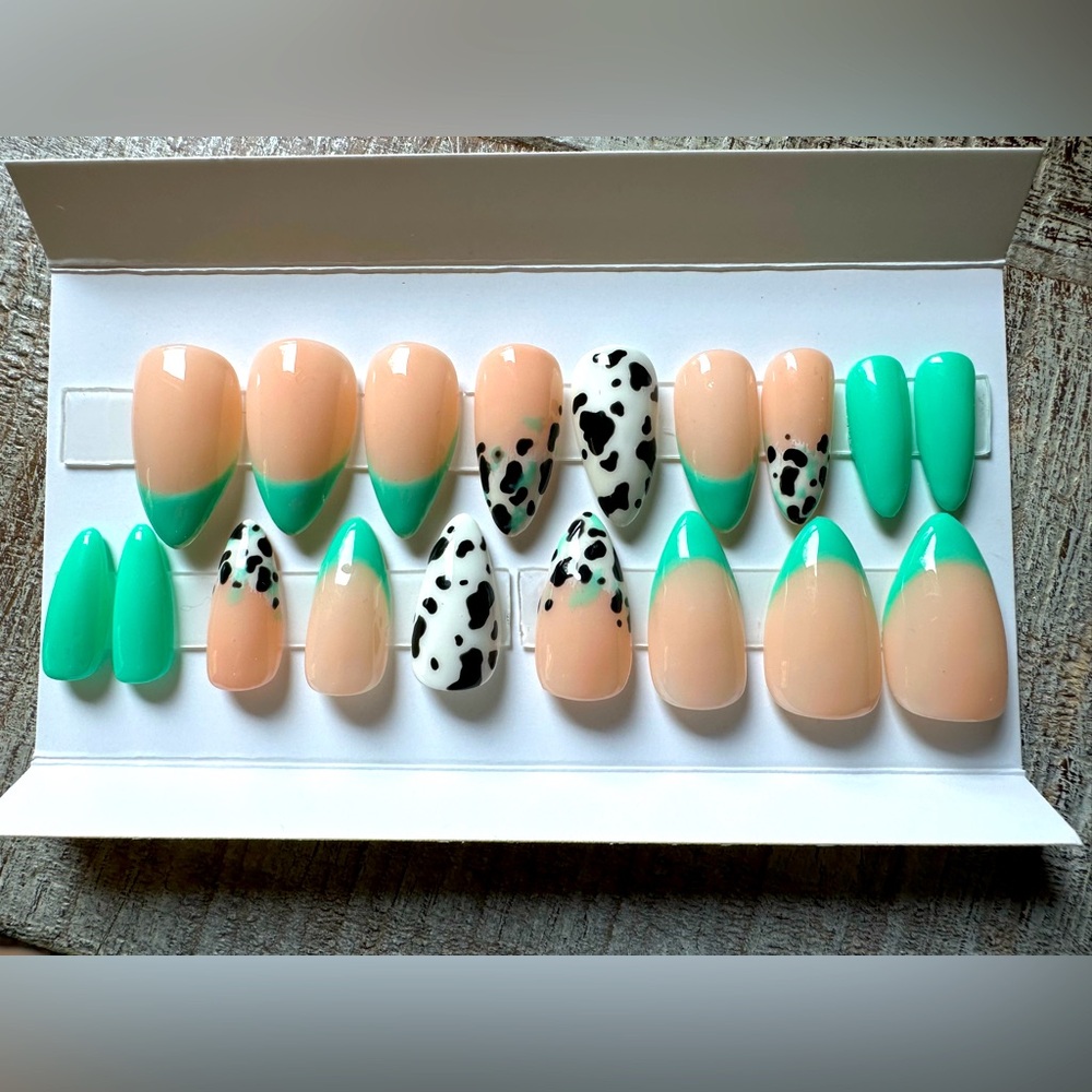 ***SOLD***Western Style: Cow and Turquoise Nail Design. Hand Painted Original